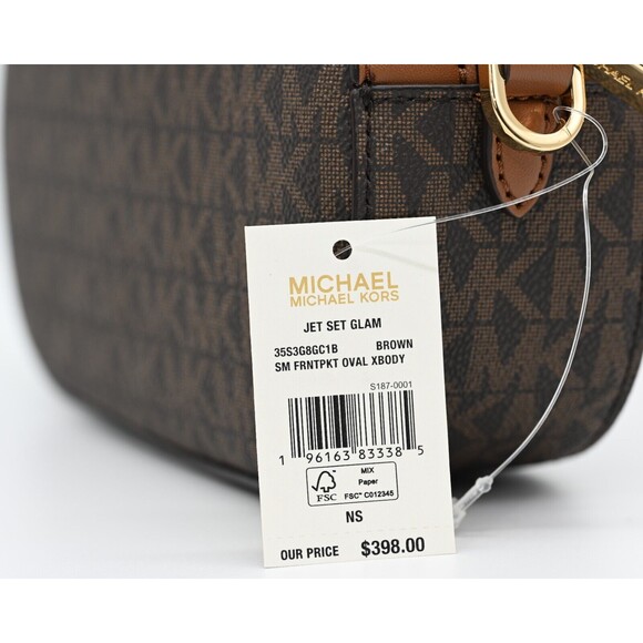 MICHAEL KORS JET SET GLAM Small Front Pocket Oval Crossbody Logo Canvas NWT $398 - Picture 9 of 14